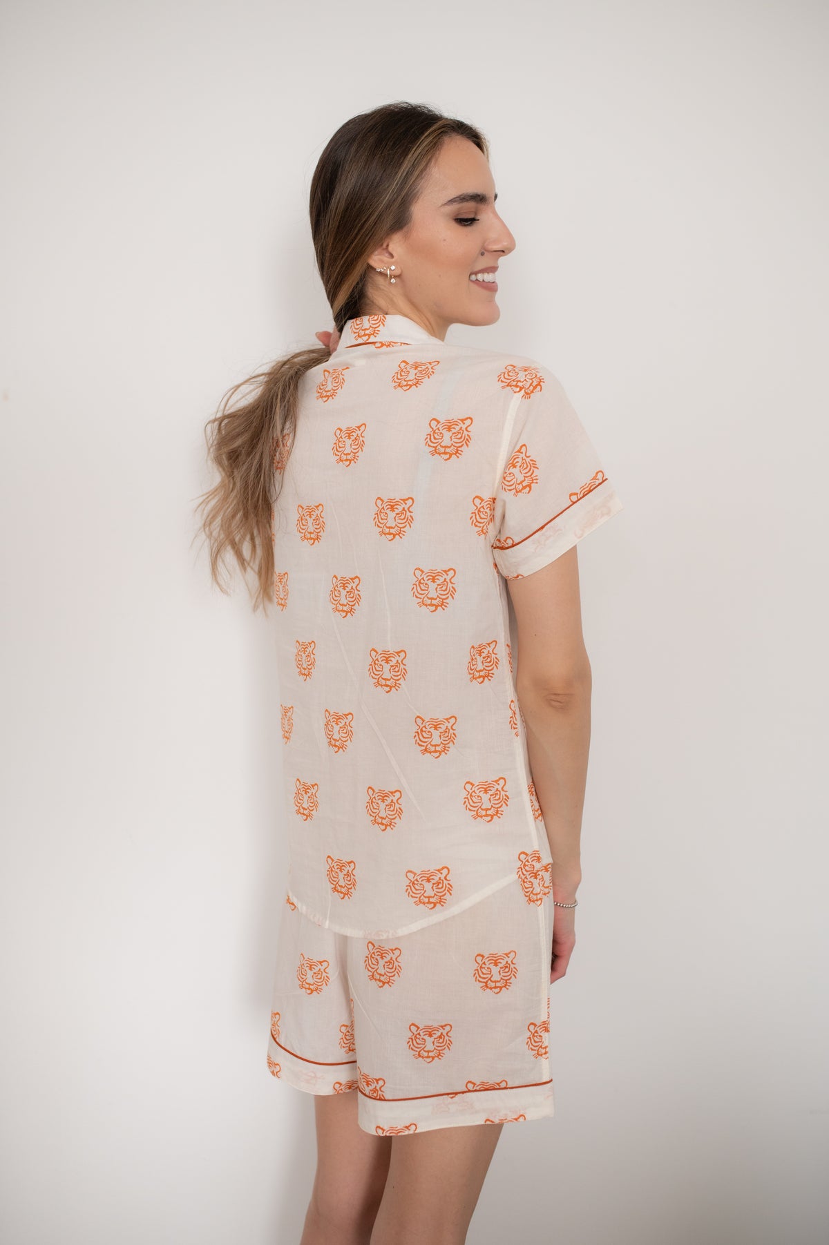 Tiger Face Short Pajama Set | Hand Block Print Cotton Pajamas
