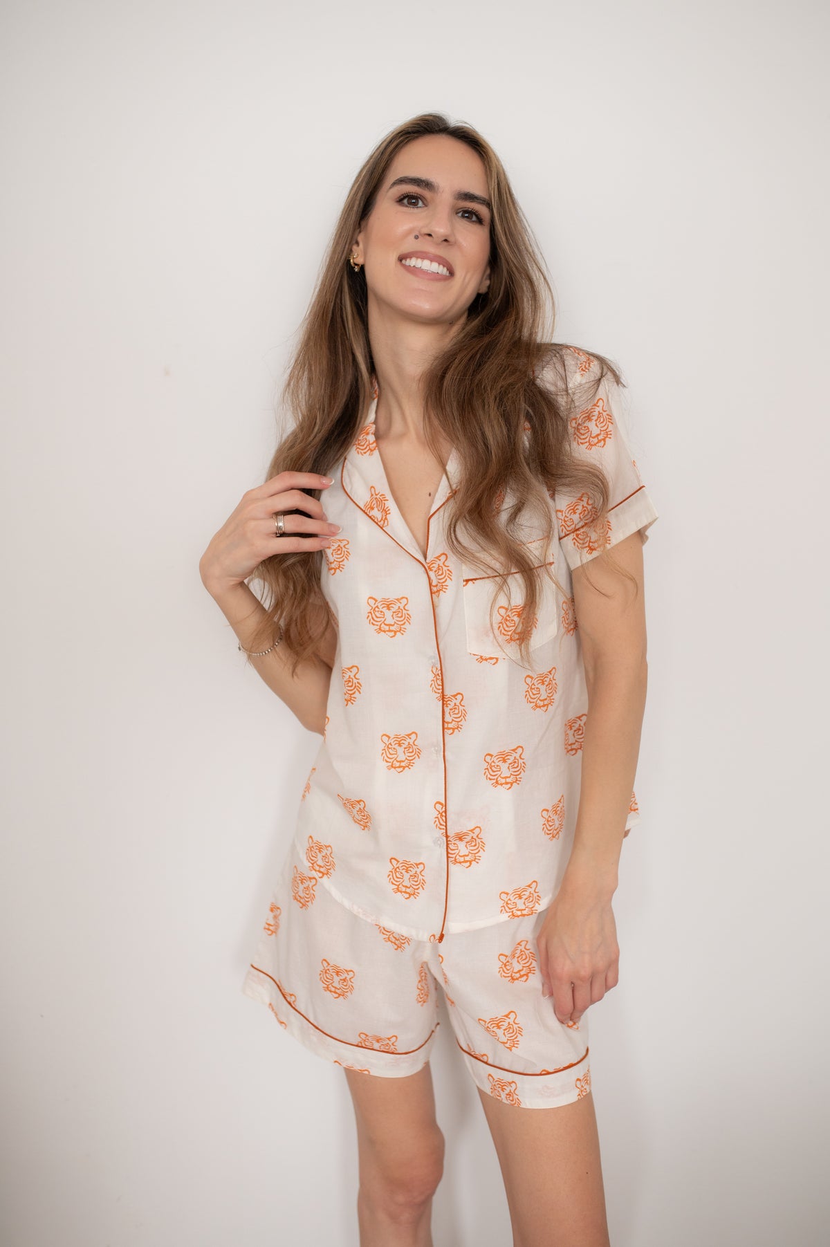 Tiger Face Short Pajama Set | Hand Block Print Cotton Pajamas