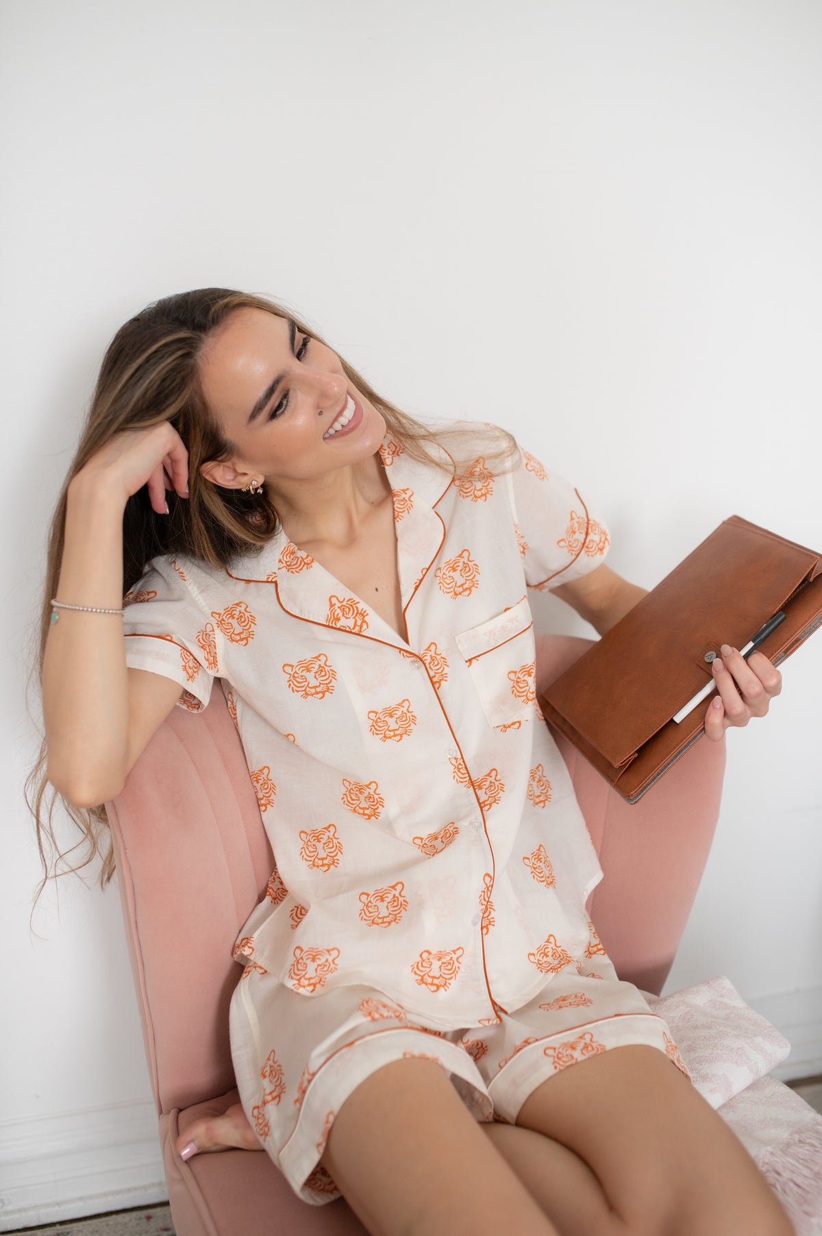 Tiger Face Short Pajama Set | Hand Block Print Cotton Pajamas