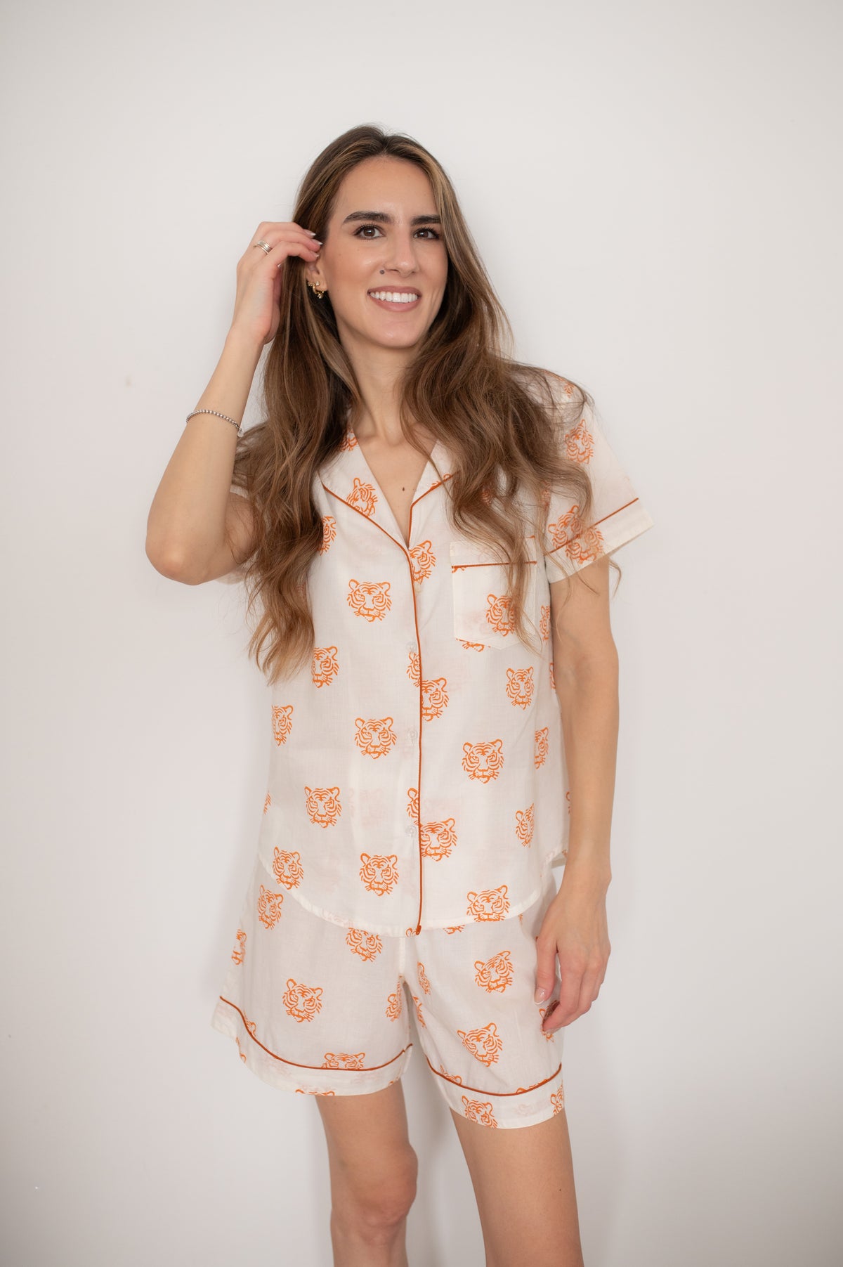 Tiger Face Short Pajama Set | Hand Block Print Cotton Pajamas