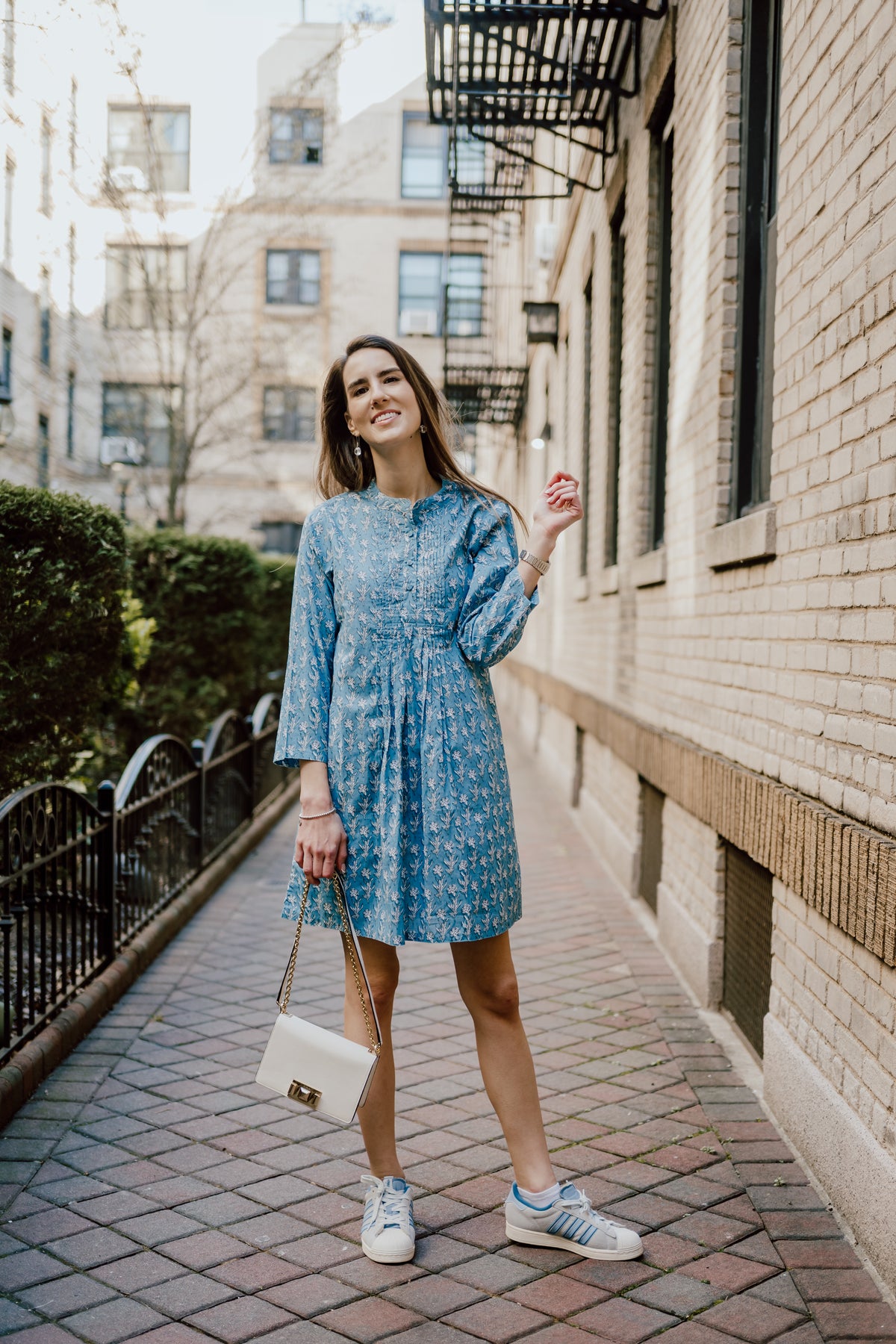 Sheila Dress - Blue / White Flowers