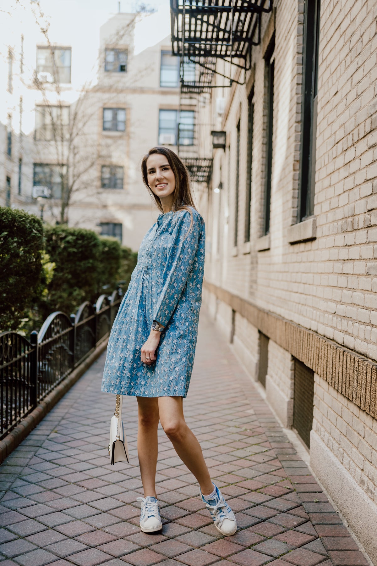 Sheila Dress - Blue / White Flowers
