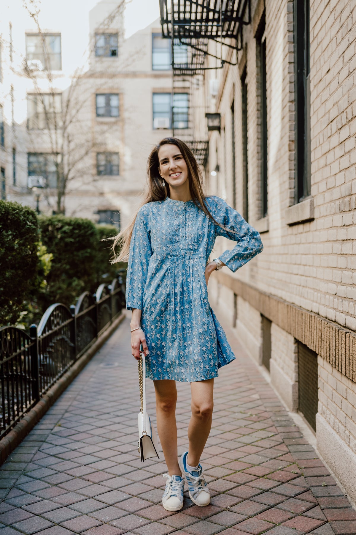 Sheila Dress - Blue / White Flowers