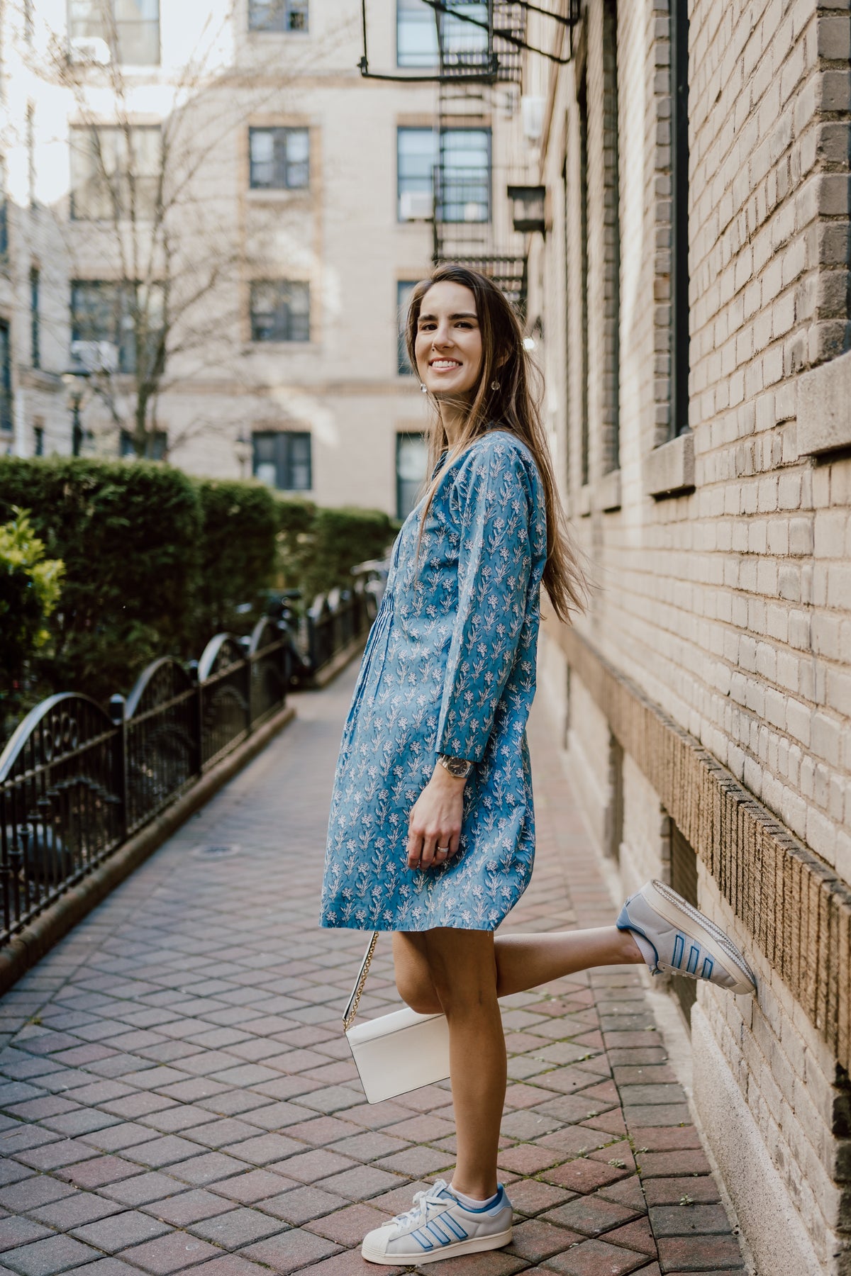 Sheila Dress - Blue / White Flowers