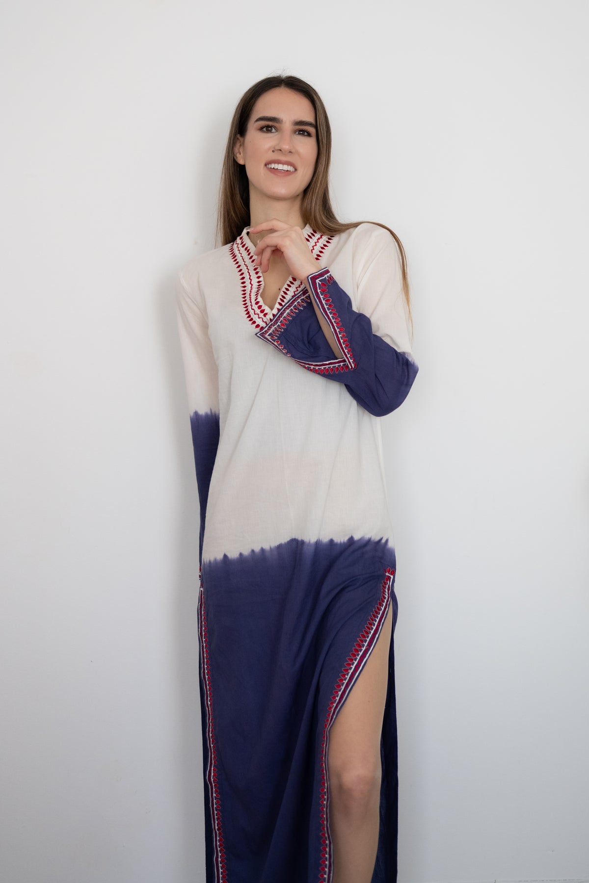 Navy Ombré Embroidered Caftan Cover-Up | Cotton Beach Kaftan