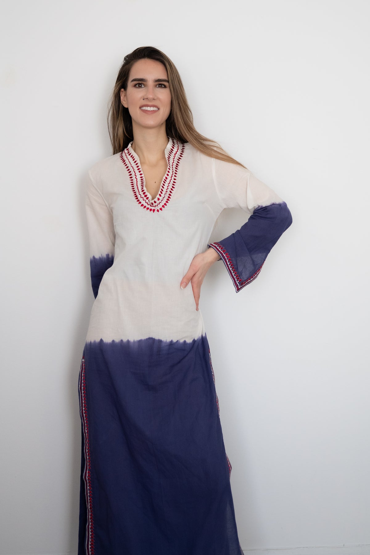 Navy Ombré Embroidered Caftan Cover-Up | Cotton Beach Kaftan