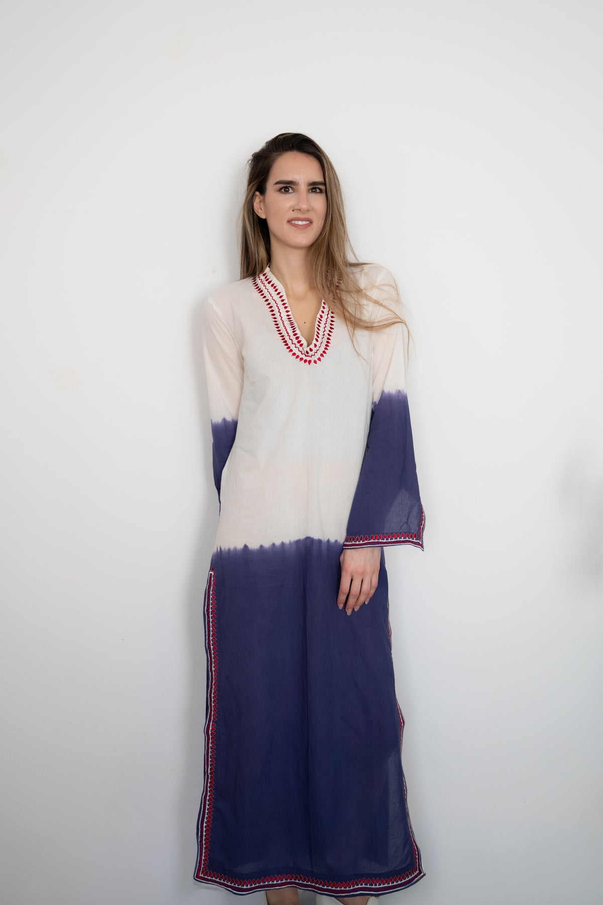 Navy Ombré Embroidered Caftan Cover-Up | Cotton Beach Kaftan