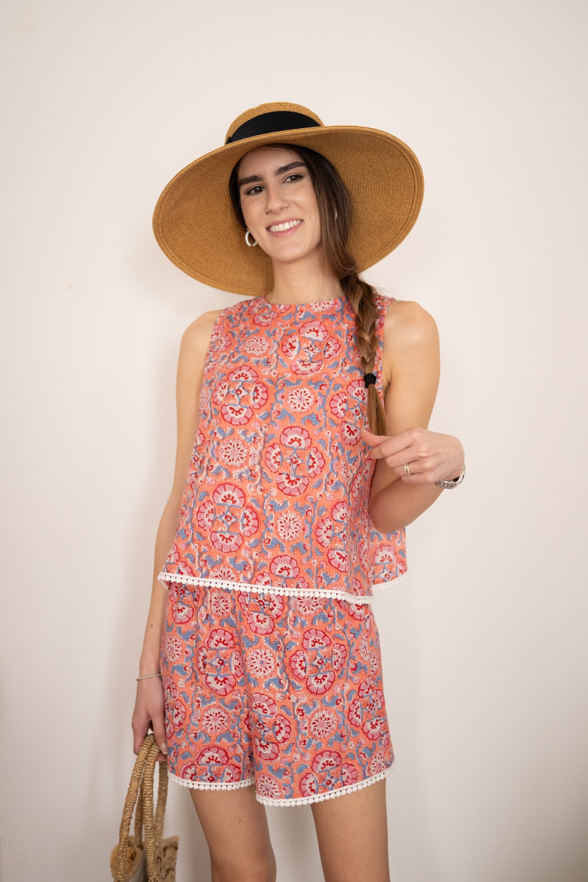 Coral Blockprint Beach Set