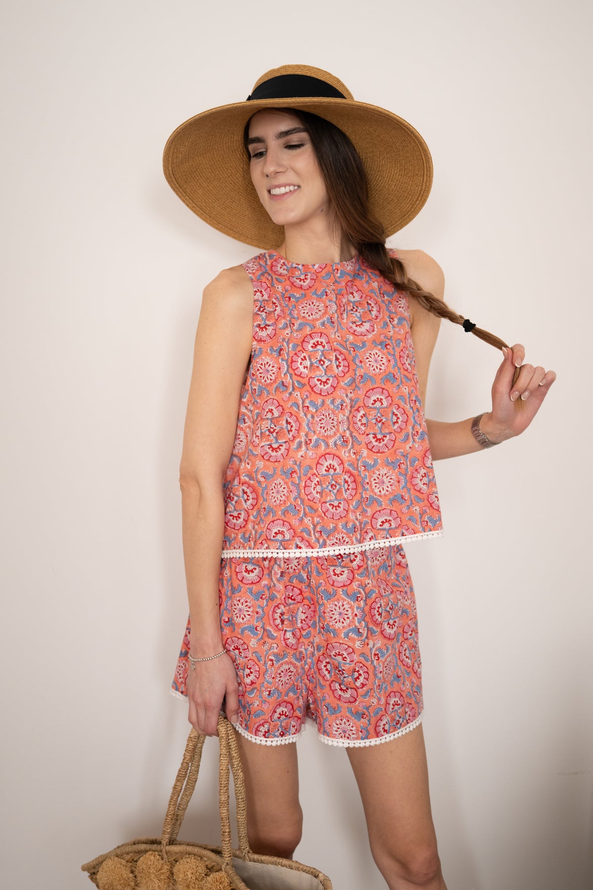 Coral Blockprint Beach Set