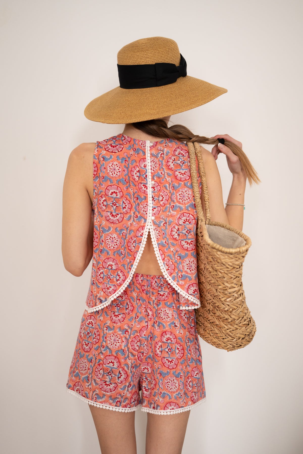 Coral Blockprint Beach Set