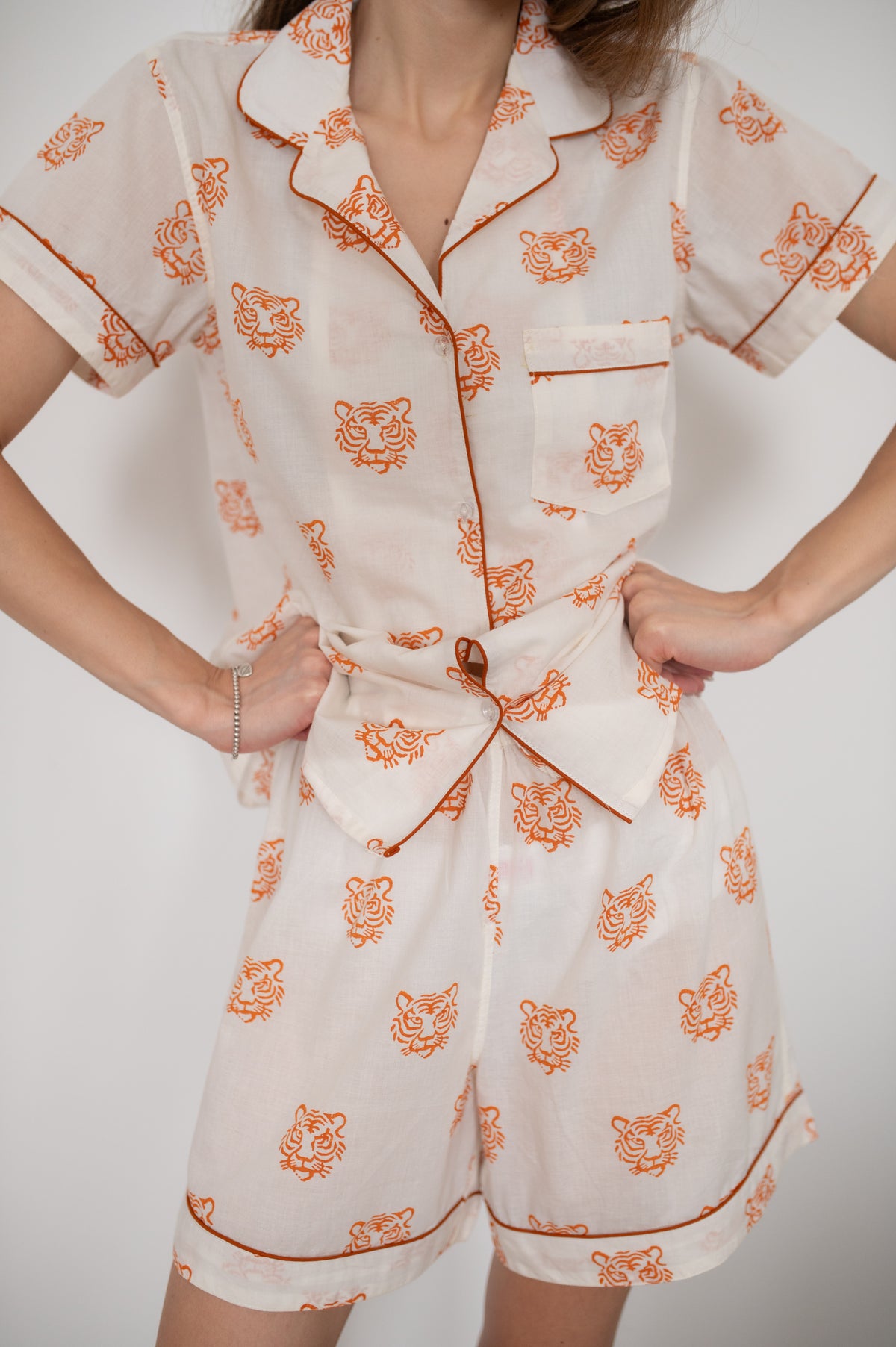 Tiger Face Short Pajama Set | Hand Block Print Cotton Pajamas