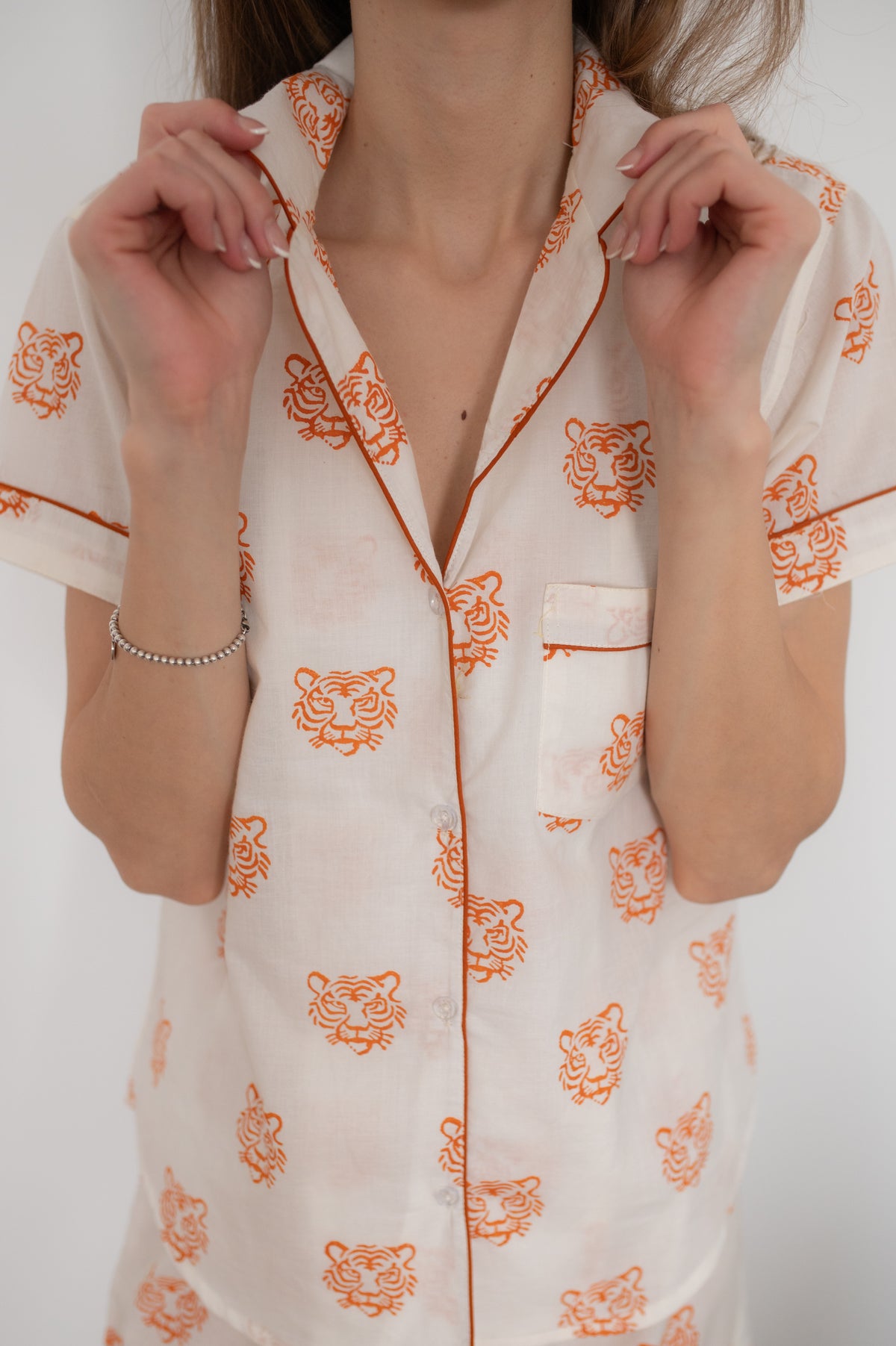 Tiger Face Short Pajama Set | Hand Block Print Cotton Pajamas