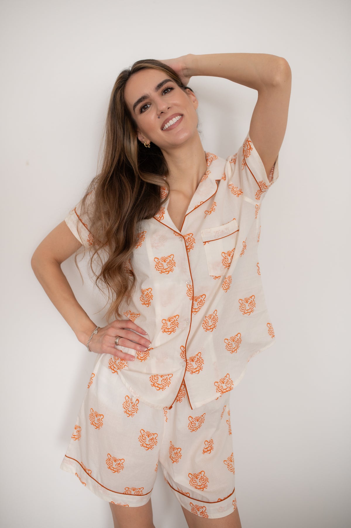 Tiger Face Short Pajama Set | Hand Block Print Cotton Pajamas