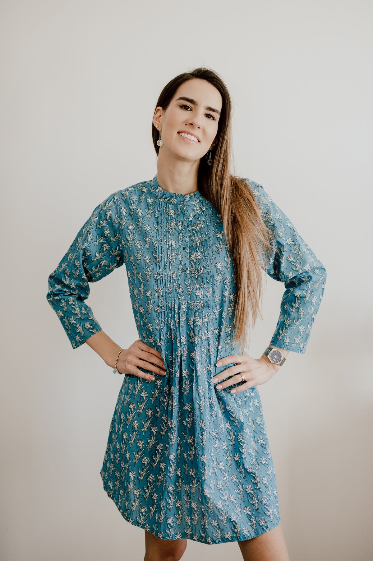 Sheila Dress - Blue / White Flowers