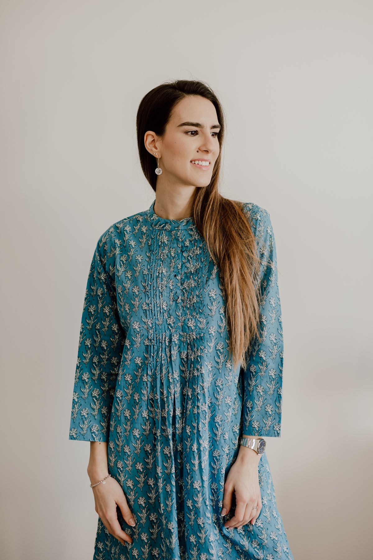 Sheila Dress - Blue / White Flowers