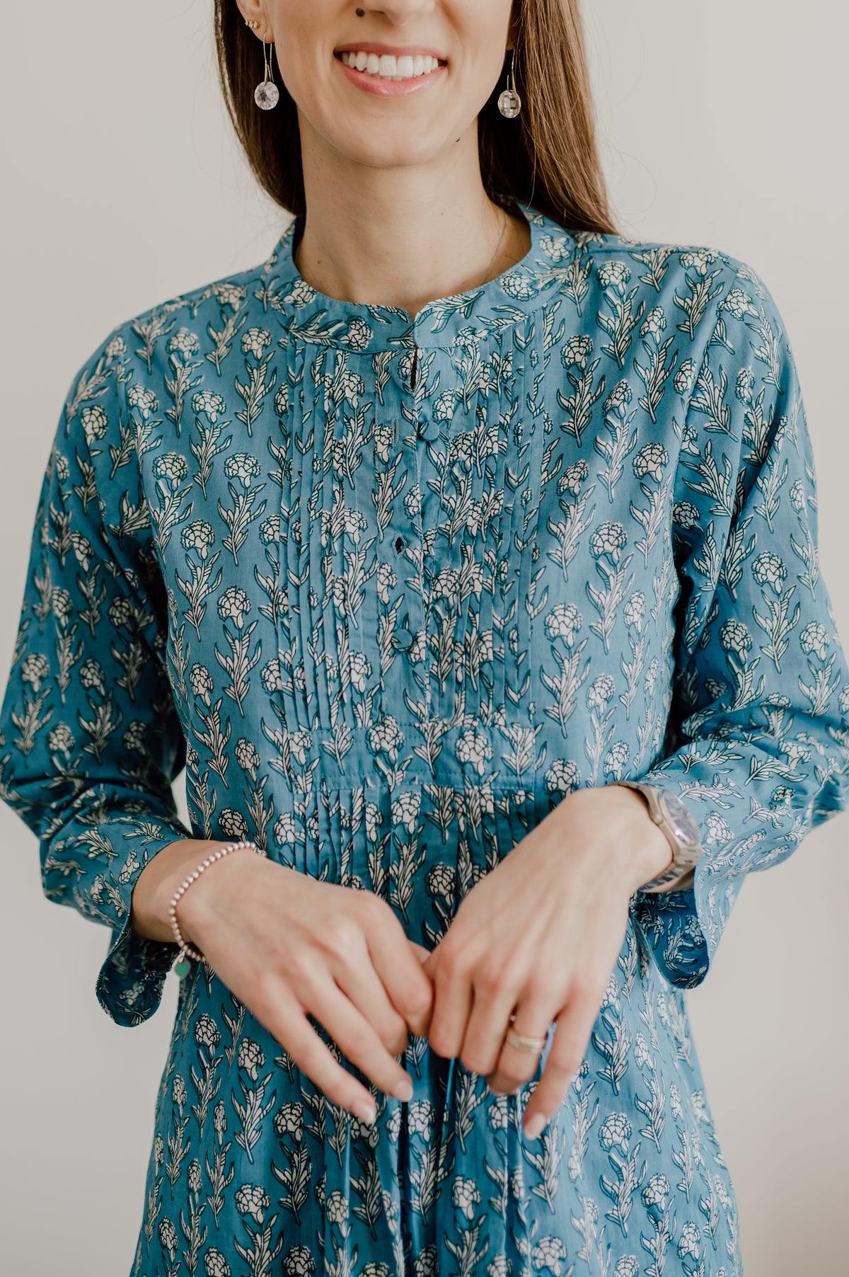 Sheila Dress - Blue / White Flowers