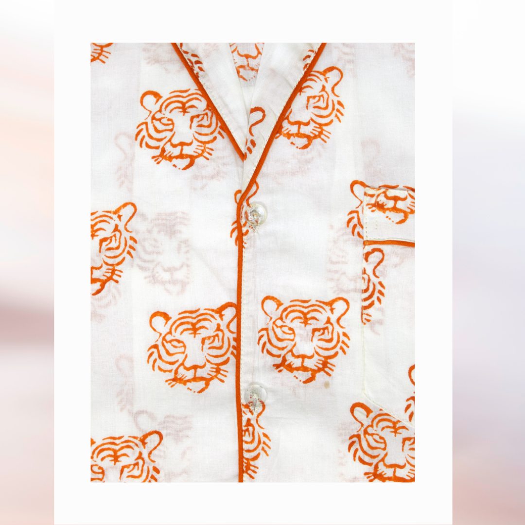 Shorts Pajama Sets - Orange Tiger Face
