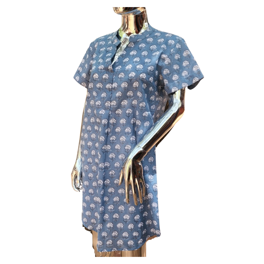 Amita Dress - Blue / White Flowers
