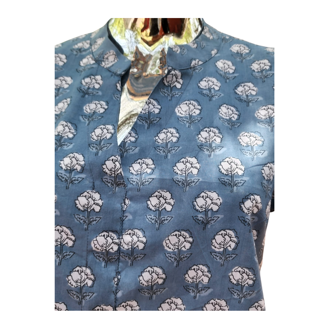Amita Dress - Blue / White Flowers