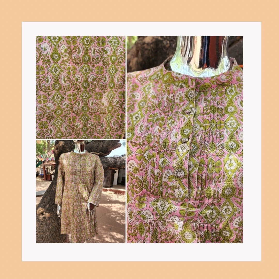 Sheila Dress - Pink/Green BlockPrint